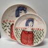 Ceramic Blue Haired Lady Plate Set 